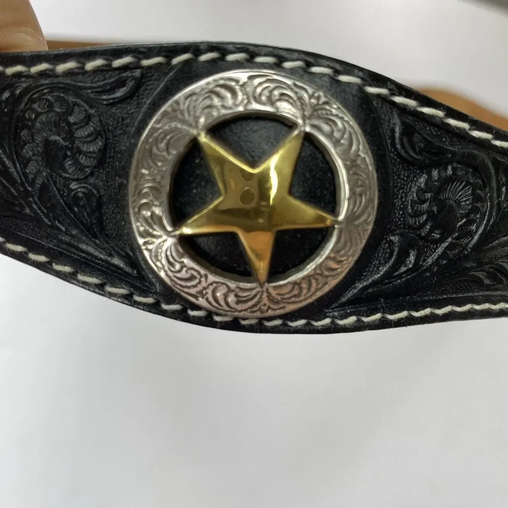 Silver Creek Classic Black Leather Belt Mens 36 Casual Western TX Star No Buckle